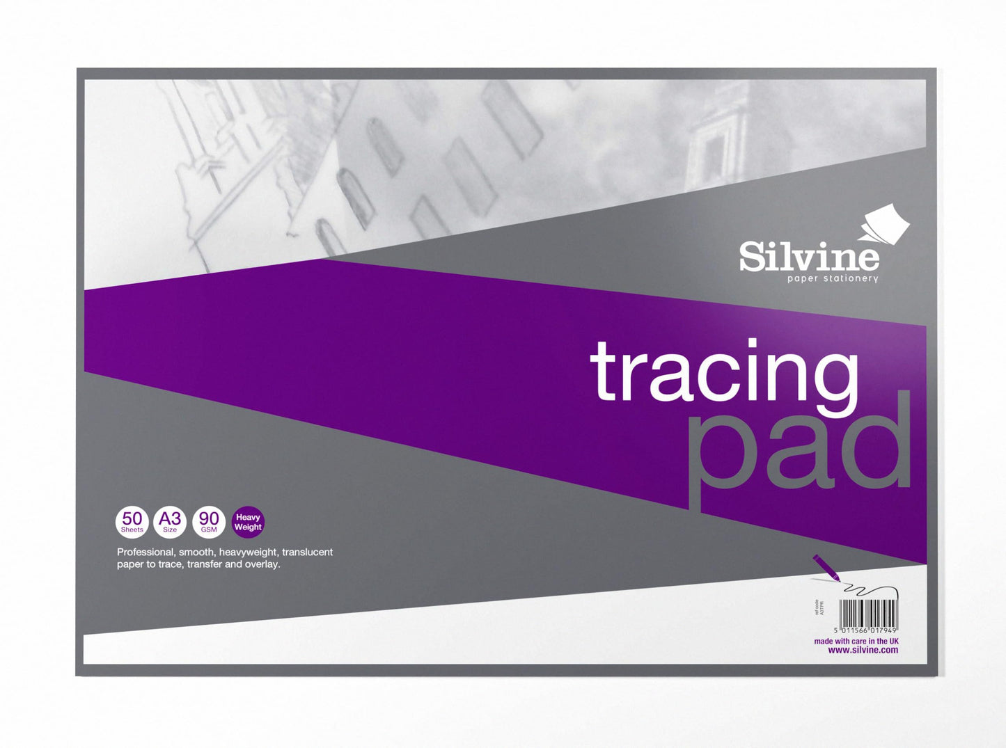 Silvine A3 Professional Tracing Pad. 50 Sheets of Quality Heavyweight Tracing Paper (90gsm) (A3)