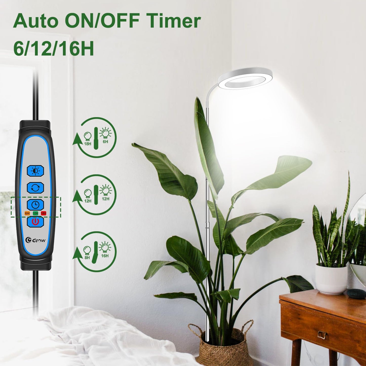 wolezek 80 LEDs Grow Light, 65in Grow Lights for Indoor Plants Full Spectrum, 3 Colors Plant Lights Indoor with 360?Gooseneck, 6/12/16H Timer, 5