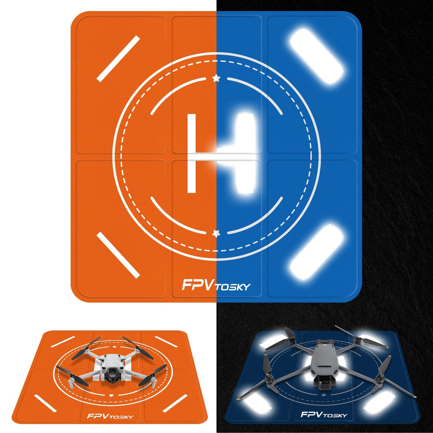 FPVtosky Nighttime Reflective Drone Landing Pad, Universal Large 20"(51cm) Fast-fold Landig Pad Weighted for DJI Mini 3 Pro/Mini 2 / Mavic 3 /