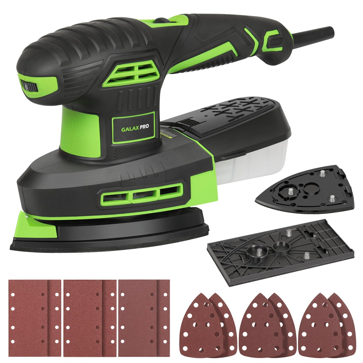 GALAX PRO 250W 2-in-1 Detail Sanders and Sheet Sanders, 6000-12000 RPM 6 Variable Speed Multi-Function Sander with Dust Box, Electric Sander for
