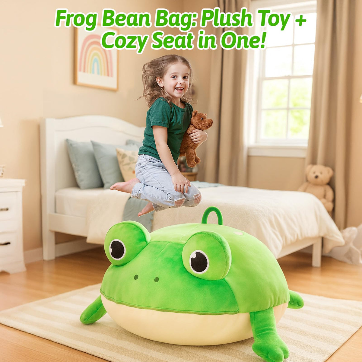 OUOZZZ Storage Bean Bag Chair Kids Green Frog Beanbag Chair for Girls Boys Toy Organizer Cover Only Without Filling
