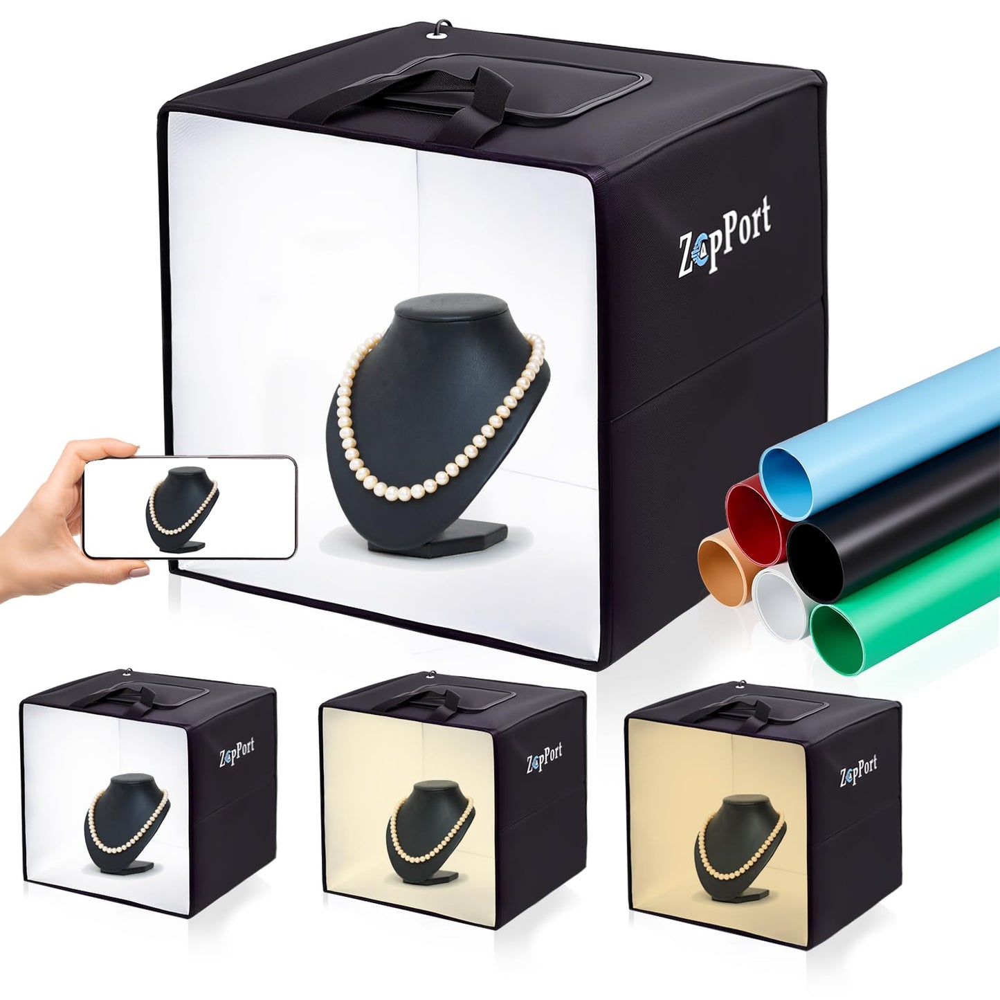 Photo Light Box Photography - 30x30cm (12"x12") Photo Studio Lightbox with 120 LED Lights & 6 Backdrops for Jewelry and Small Items Product