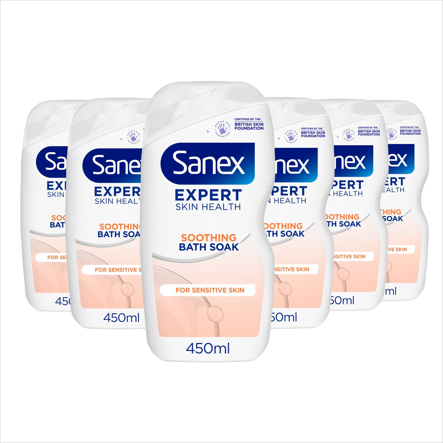 Sanex Expert Skin Health Soothing Bath Soak 450ml 6 Pack- bath soak men and women -bath foam -advanced prebiotic formula- comforts sensitive skin -