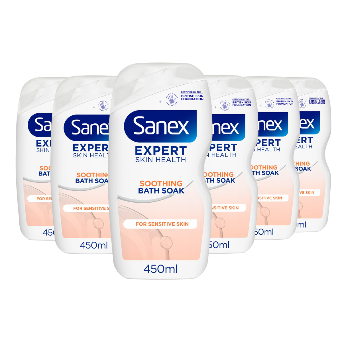 Sanex Expert Skin Health Soothing Bath Soak 450ml 6 Pack- bath soak men and women -bath foam -advanced prebiotic formula- comforts sensitive skin -