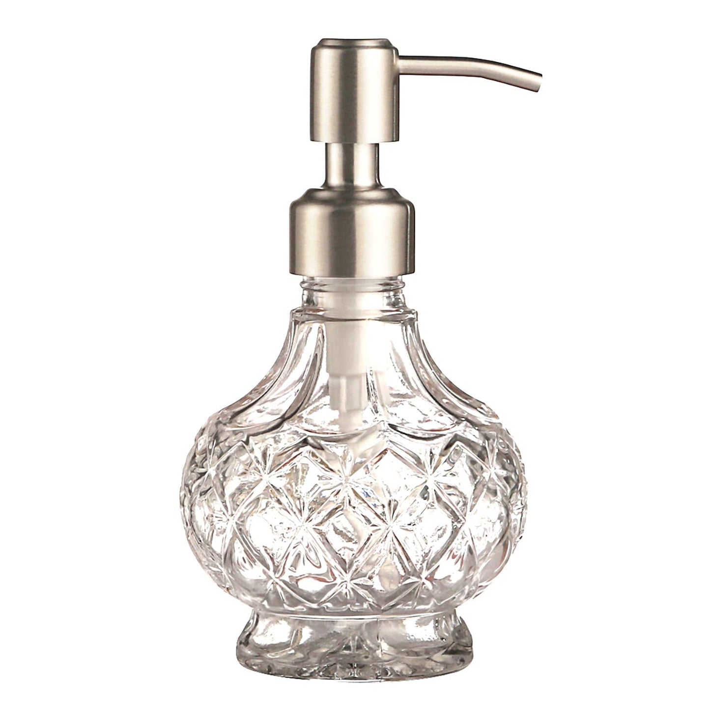 YunNasi Glass Soap Dispenser with Stainless Steel Pump, Clear Crystal Design, Vintage and Elegant, Refillable Liquid Hand Soap Dish Soap Dispensers