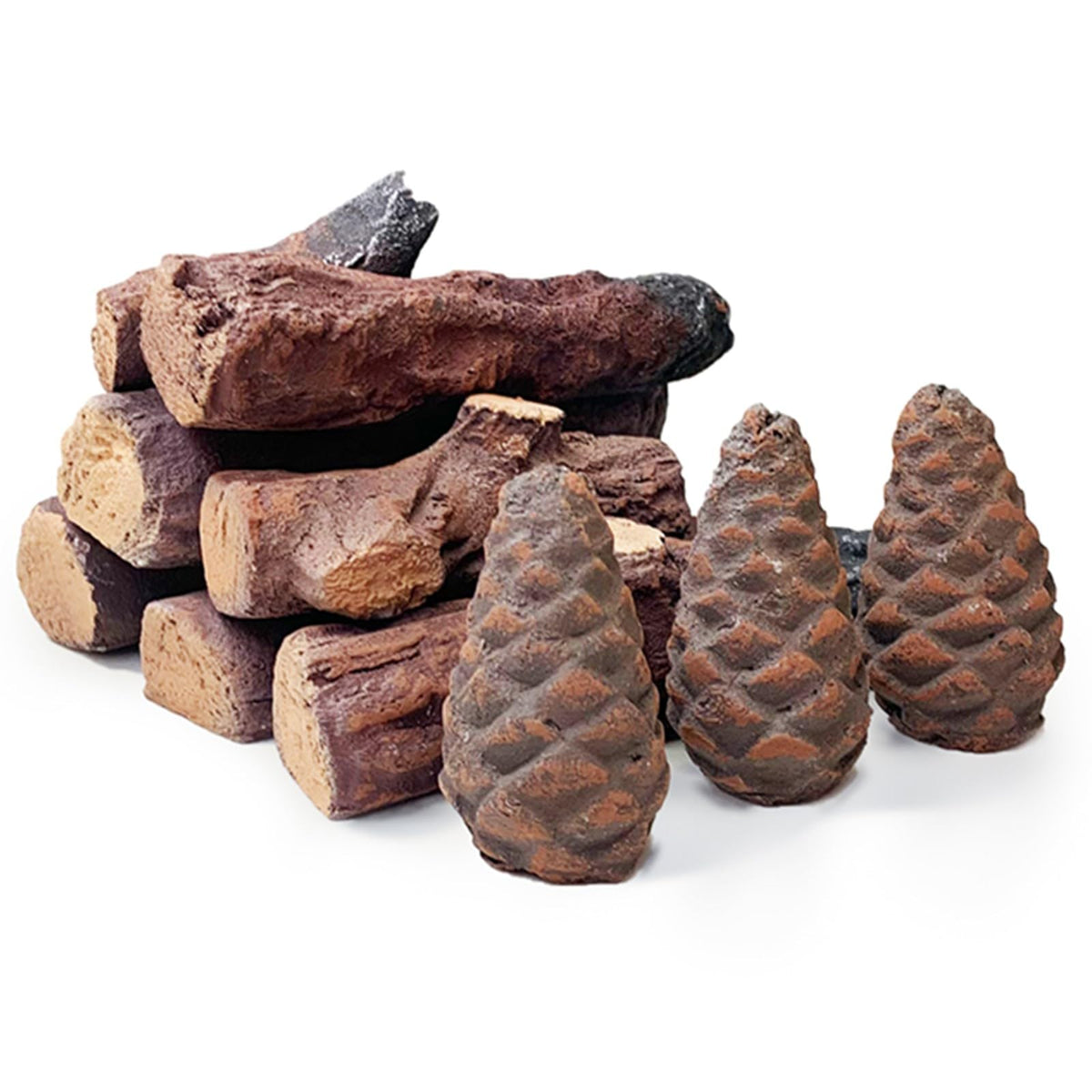 Grandhom Gas Fireplace Logs,10pcs Small Firepit Logs, Decorative Ceramic Firewood Log Set for Indoor Outdoor Gas