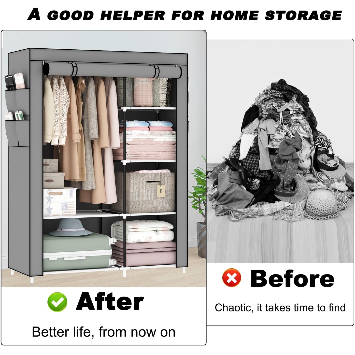 OPPAIYA Canvas Wardrobe, Pop Up Fabric Wardrobe with Shelves and Hanging Rail,Great temporary wardrobes for bedrooms, portable wardrobes
