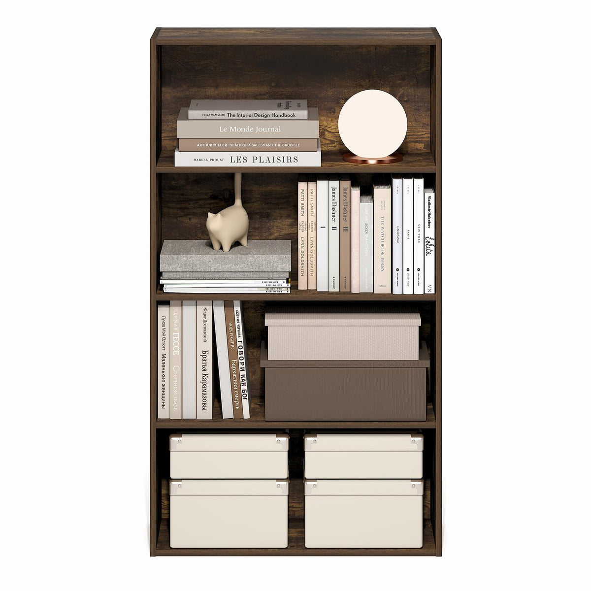 Furinno JAYA Book Shelf, 4-Tier Book Shelf, Bookcase with Open Shelving, Standing Bookshelf, 24.1 x 59.9 x 106.4 cm, for Organization and Storage