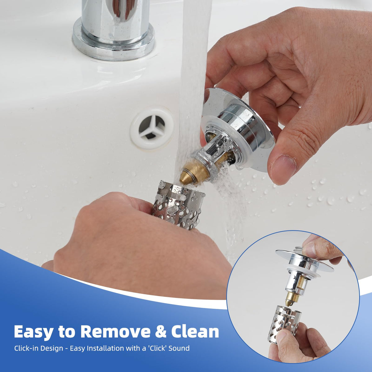 iFealClear Upgraded 3 in 1 Bathroom Sink Plug, Hair Catcher, Pop Up Sink Strainer Plug with Detachable Stainless Steel Filter Basket