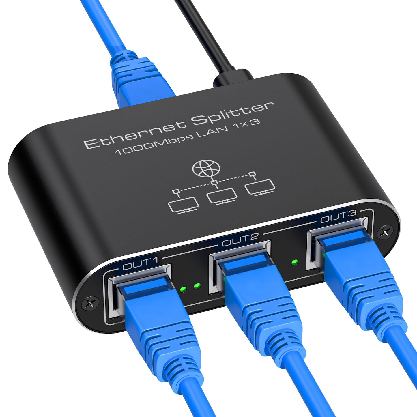 VEDINDUST Ethernet Splitter 1 to 3 1000Mbps High Speed Internet Lan Network Switch With USB C Power Cable for Computers Hubs Routers Set Top Boxes