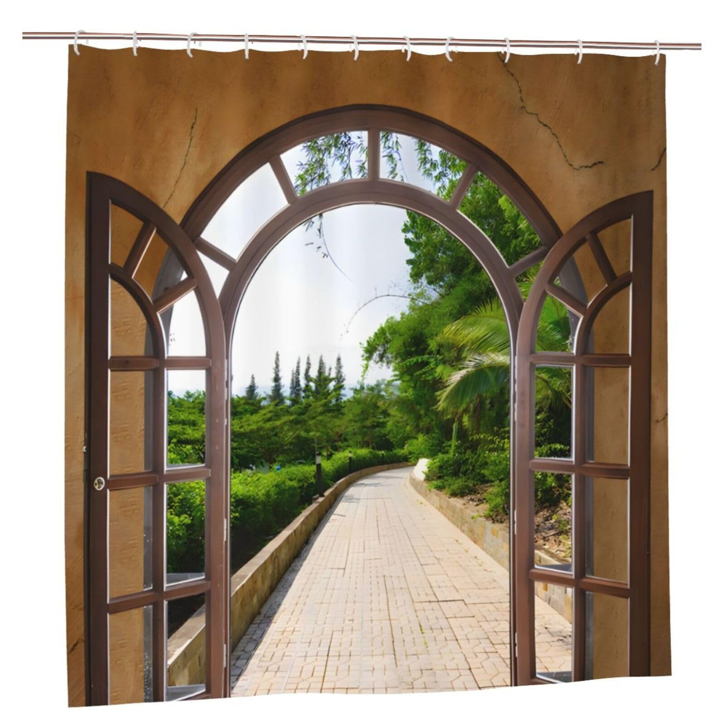 Outdoor Garden Shower Curtain, Greenery Cascading Over an Old Dry Stone Exterior Garden Wall, Nature Scenery Shower Curtains 3D Printing Waterproof