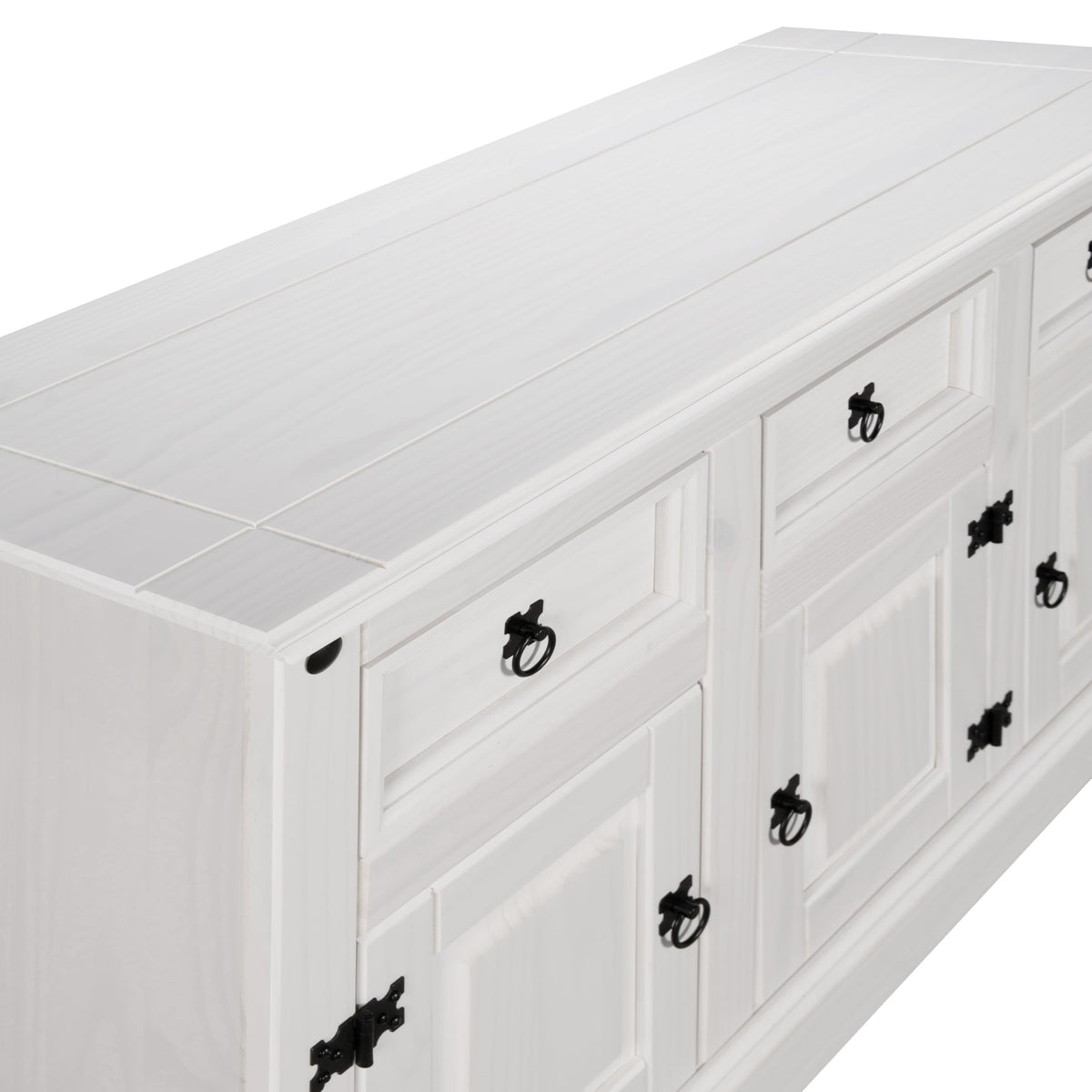Corona Sideboard 3 Door 3 Drawer Country House All White Solid Mexican Pine Wood W 125cm x D 40cm x H 76cm