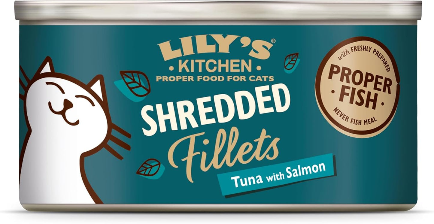 Shredded Fillets with Tuna and Salmon - Grain Free Adult Wet Cat Food (24 Tins x 70 g)