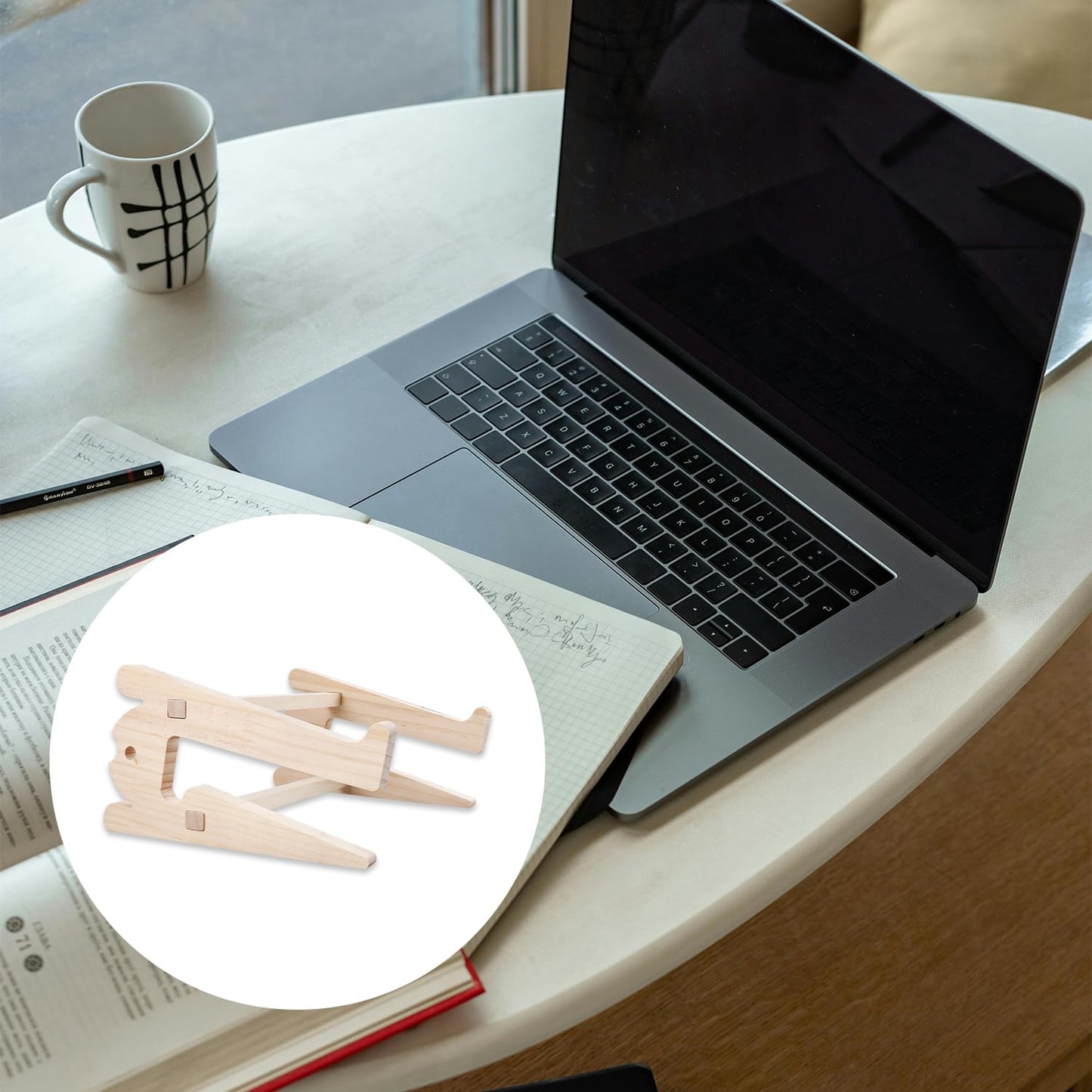 Rumyve Wooden Laptop Stand,Folding Ventilated Laptop Lifter,and Laptop Riser Support for Rest Work or Home Office