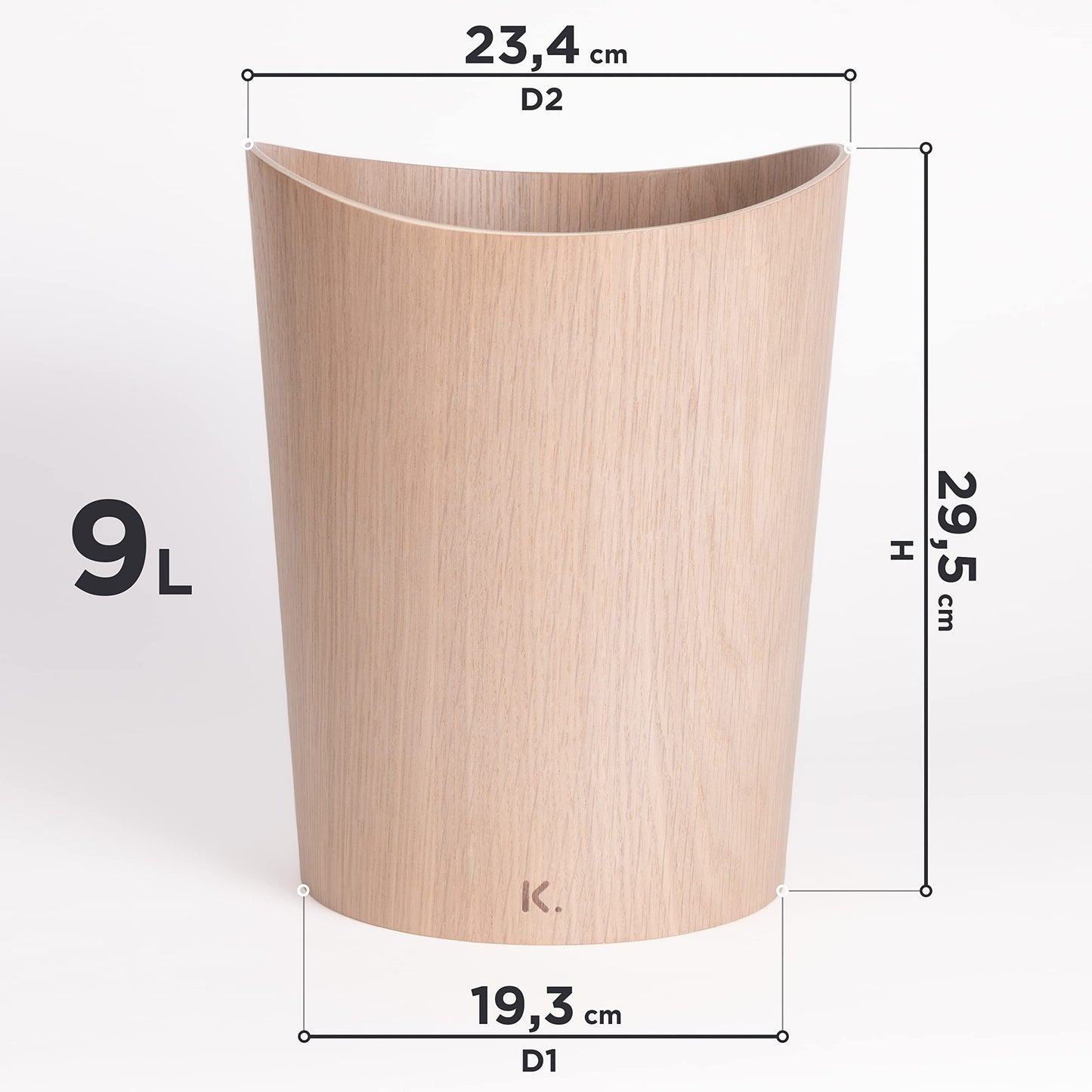 Kazai. Real Wood Waste Paper Bin Bรถrje | Wooden Paper Basket for Office, Kids' Room, Bedroom and more | 9 liters | Oak white