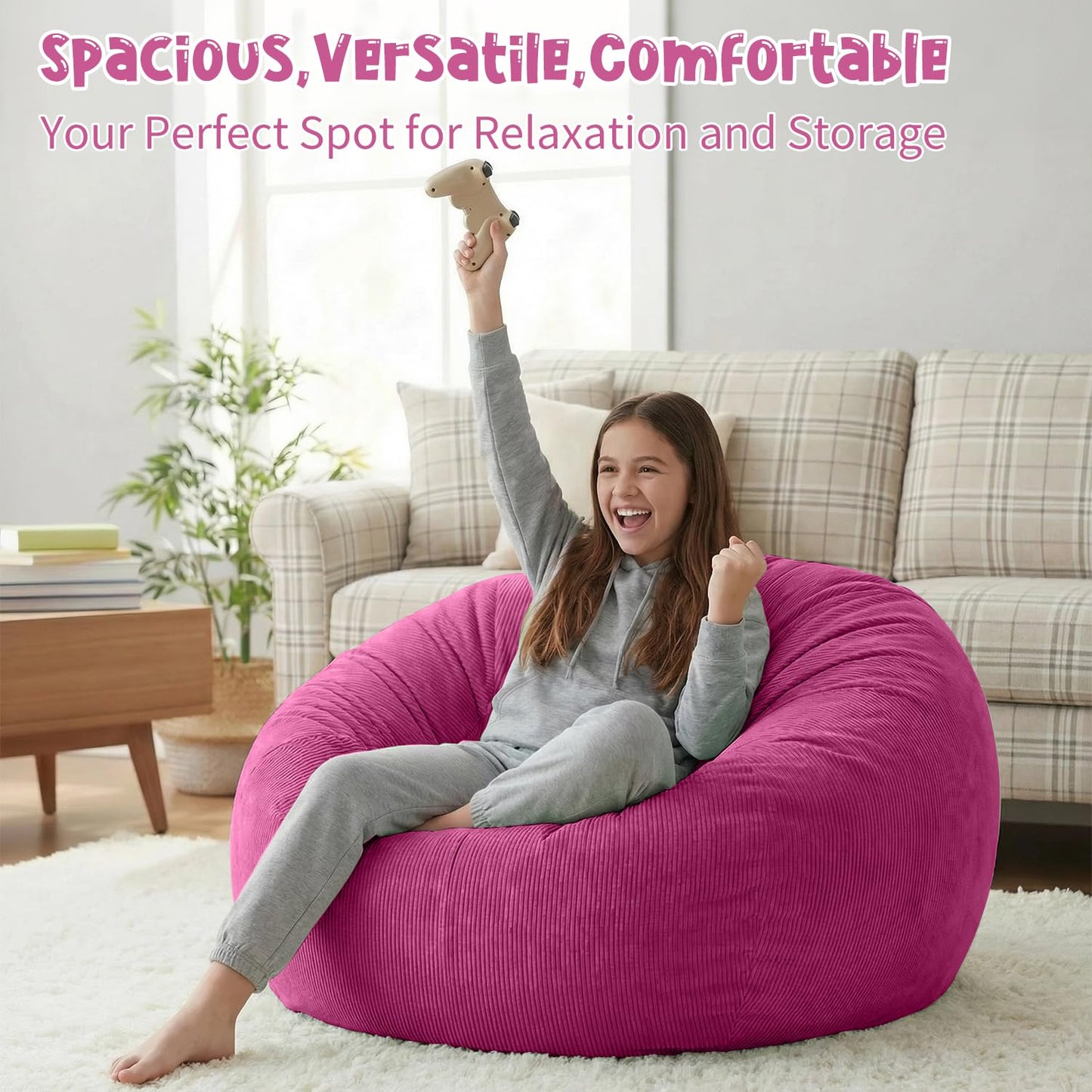 Nobildonna 3 ft Bean Bag Chair Cover (No Filler) for Adults and Kids 300L Extra Large Stuffed Animal Storage Bean Bag Washable Soft Premium Corduroy