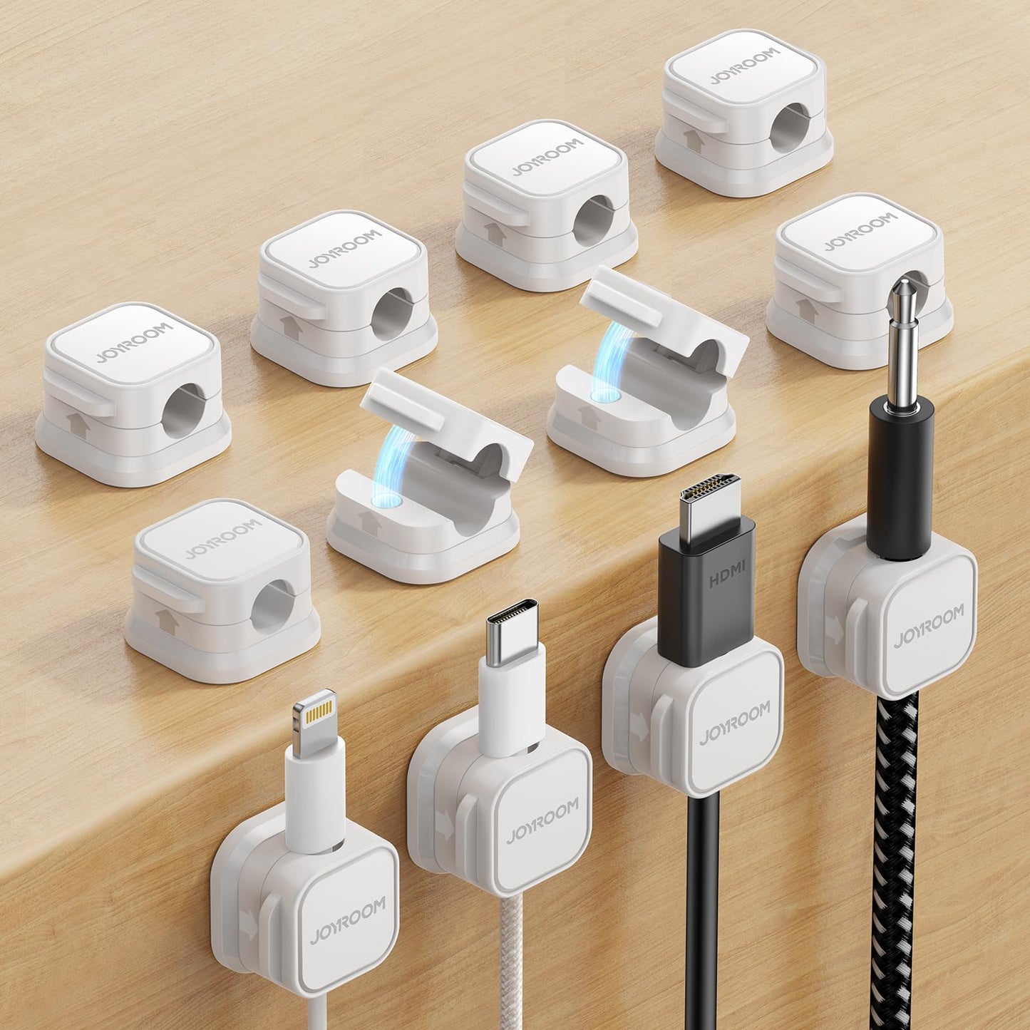 JOYROOM 12 Pack Cable Tidy Clips Adjustable Cord Organiser Magnetic Cable Management Self Adhesive Wire Holder for Desk, Nightstand, Charging Cables,