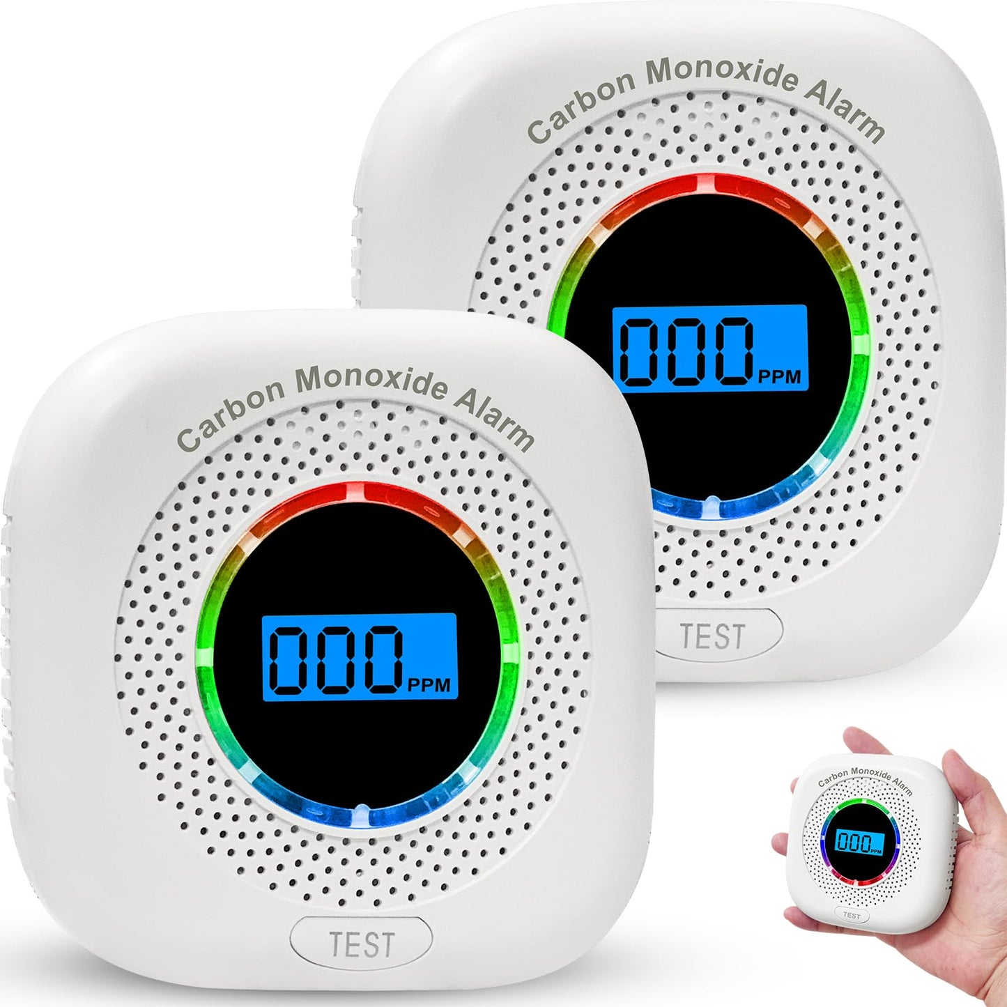 Carbon Monoxide Detectors 2 Pack Fenary,Carbon Monoxide Alarm Replaceable Battery Operated with LCD Digital Display,CO Alarm Detector Monitor with