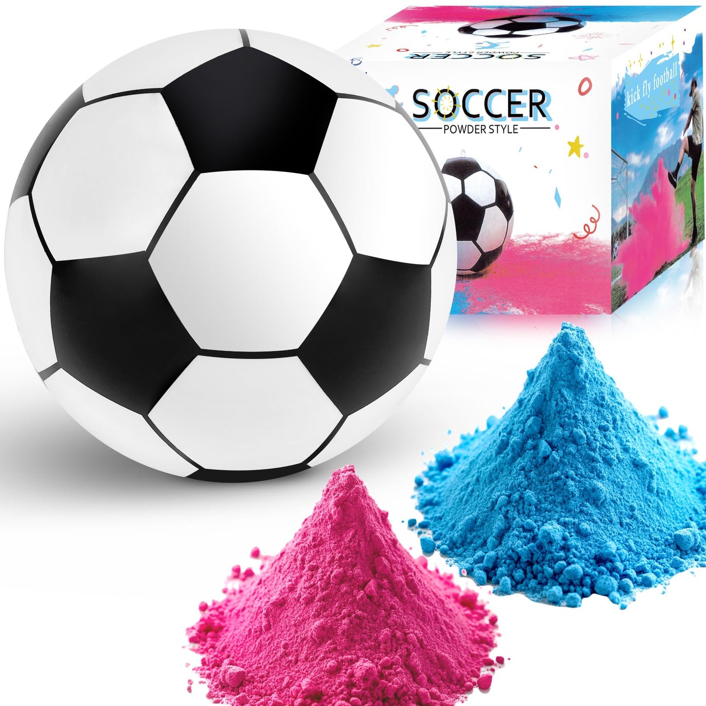 RISEMART Gender Reveal Football, Baby Gender Reveal Ideas and Games, Exploding Soccer Ball with Biodegradable Pink & Blue Powder for Boy or Girl Baby