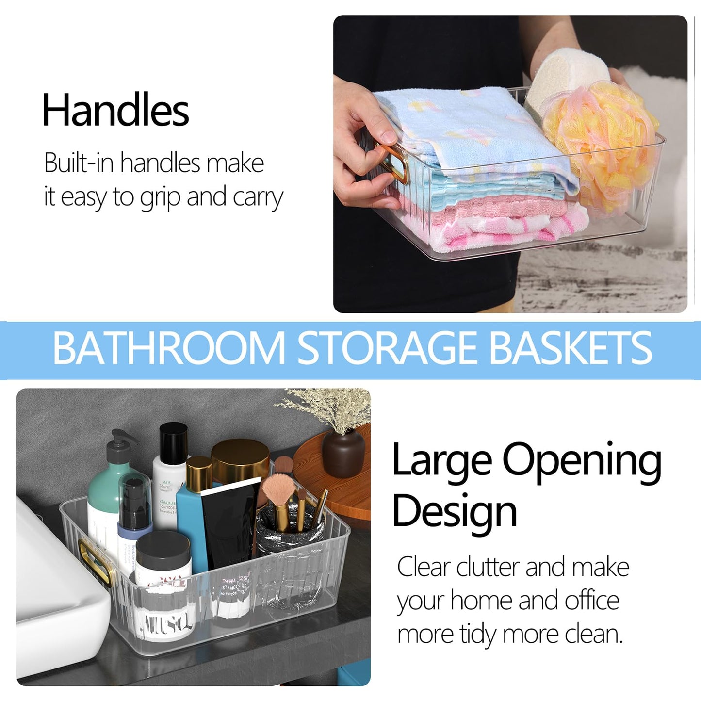 Wakikini 6 Packs Clear Pantry Organiser Basket Bins, Plastic Storage Bins