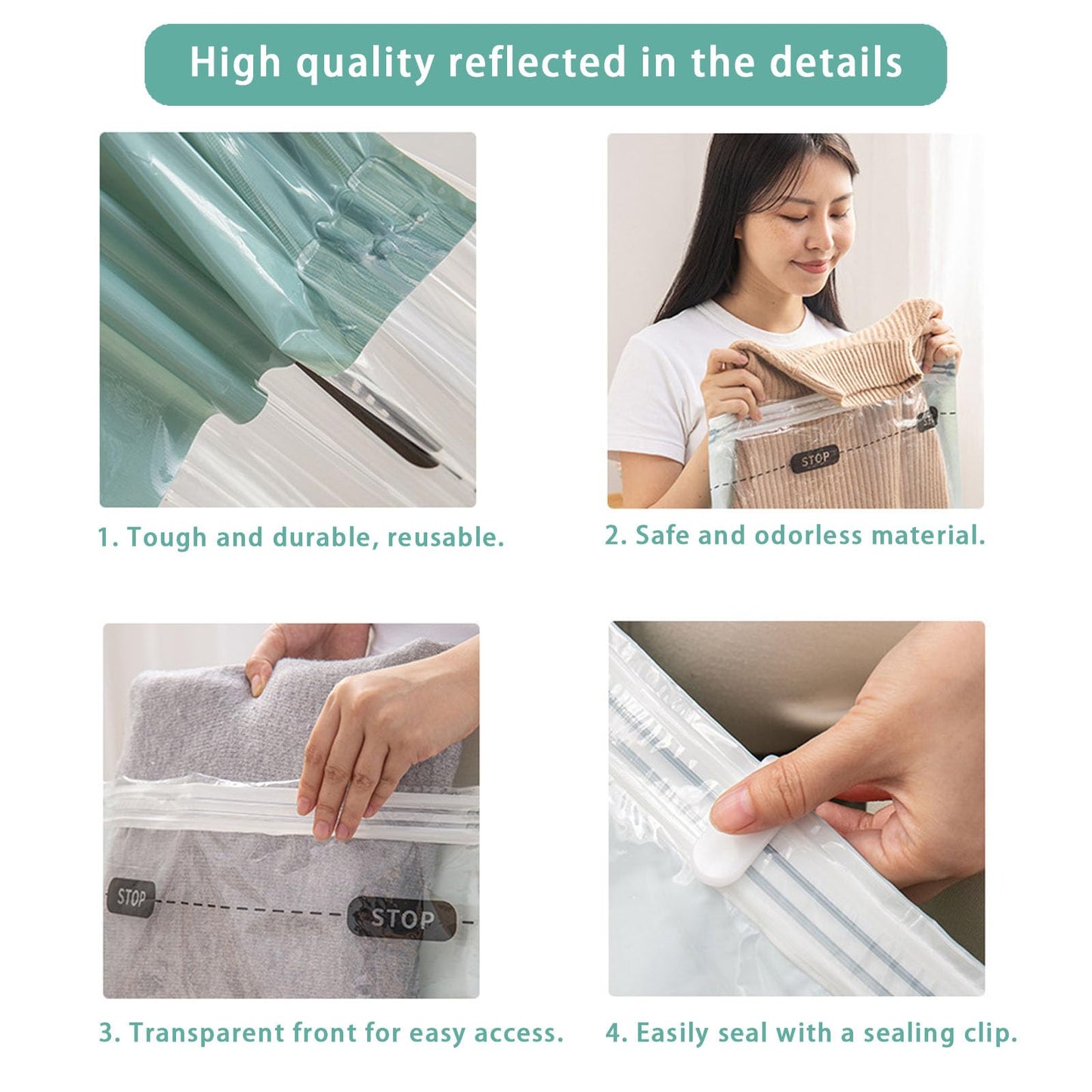 Vacuum Storage Bags, No Pump Required (2, 3D-1, XL)