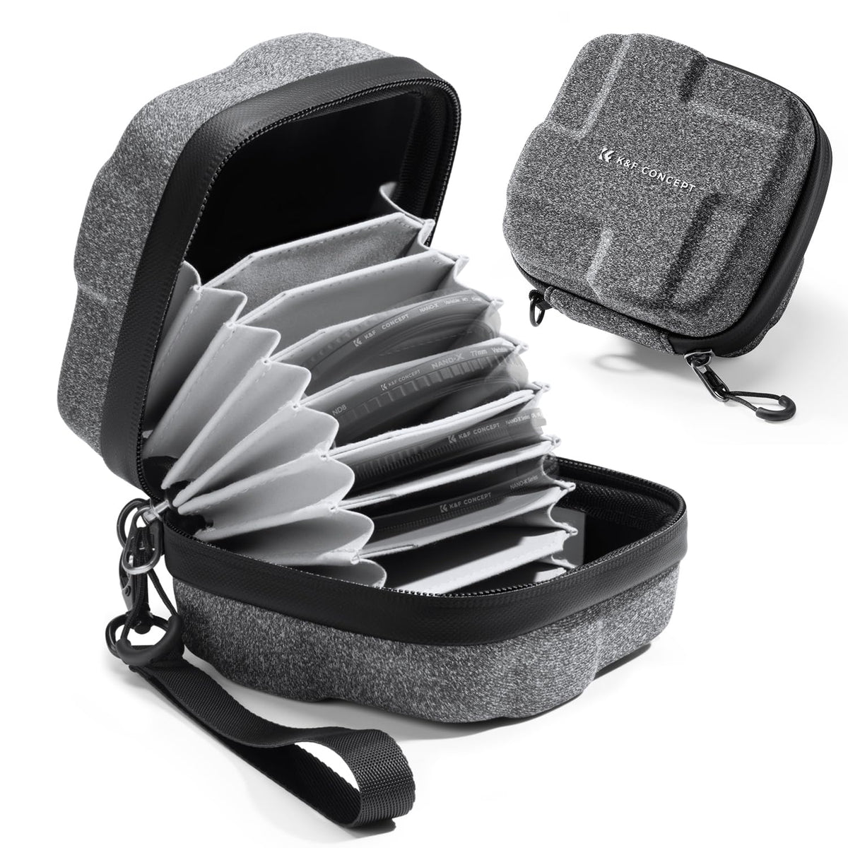 K&F CONCEPT 10 in 1 Lens Filter Case, Hard Shell Camera Filter Pouch Up to 95mm with Hand Strap Camera Lens Filter Storage Wallet for ND UV CPL Filter