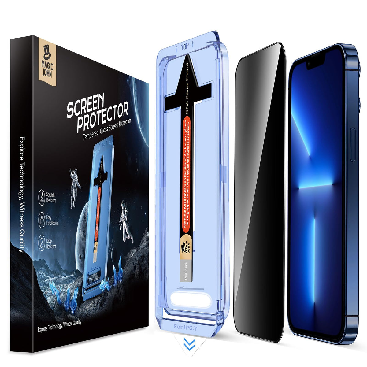 MAGIC JOHN 2 Pack for iPhone 13 Pro Max/iPhone 14 Plus 6.7 inch Privacy Glass Screen Protector, Auto Dust-Elimination Installation, Bubble Free, Easy