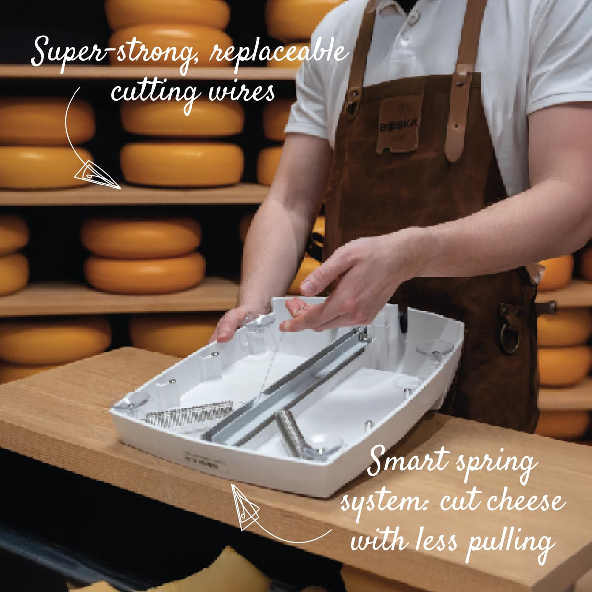 Boska Cheese Commander Pro+ - Cheese Wire Cutter - Wire Slicer - with Handle - Professional Cheese Cutter - for Block Cheese Like: Gouda, Cheddar,