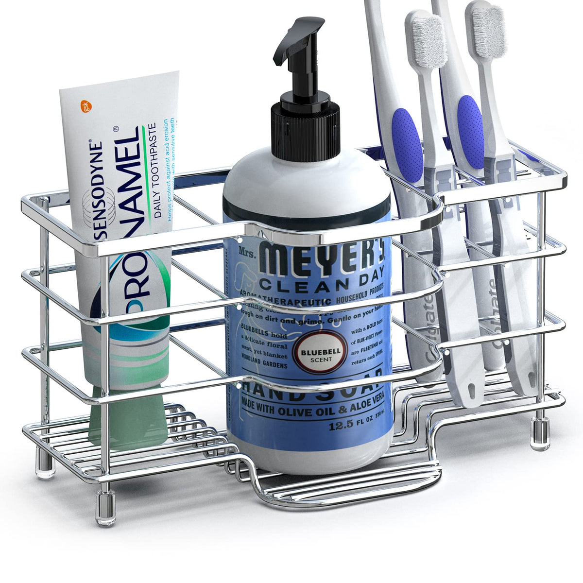 Linkidea Ventilated Toothbrush Holder for Bathroom, Stainless Steel Stand for Toothbrushes, Toothpaste, Razor, Hand Soap, Vanity Countertop 6 Slots