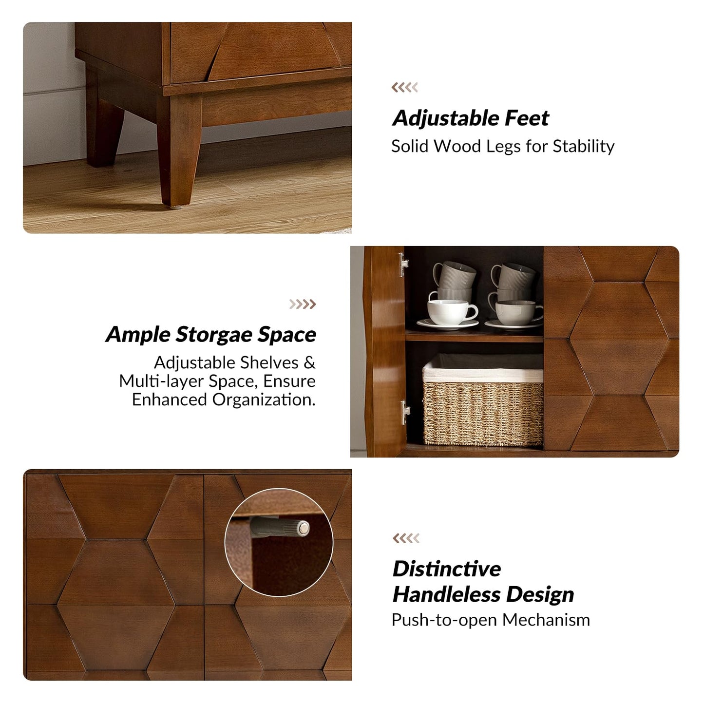 HULALA HOME 152 cm Wooden Sideboard Cabinet with Adjustable Shelves, Walnut