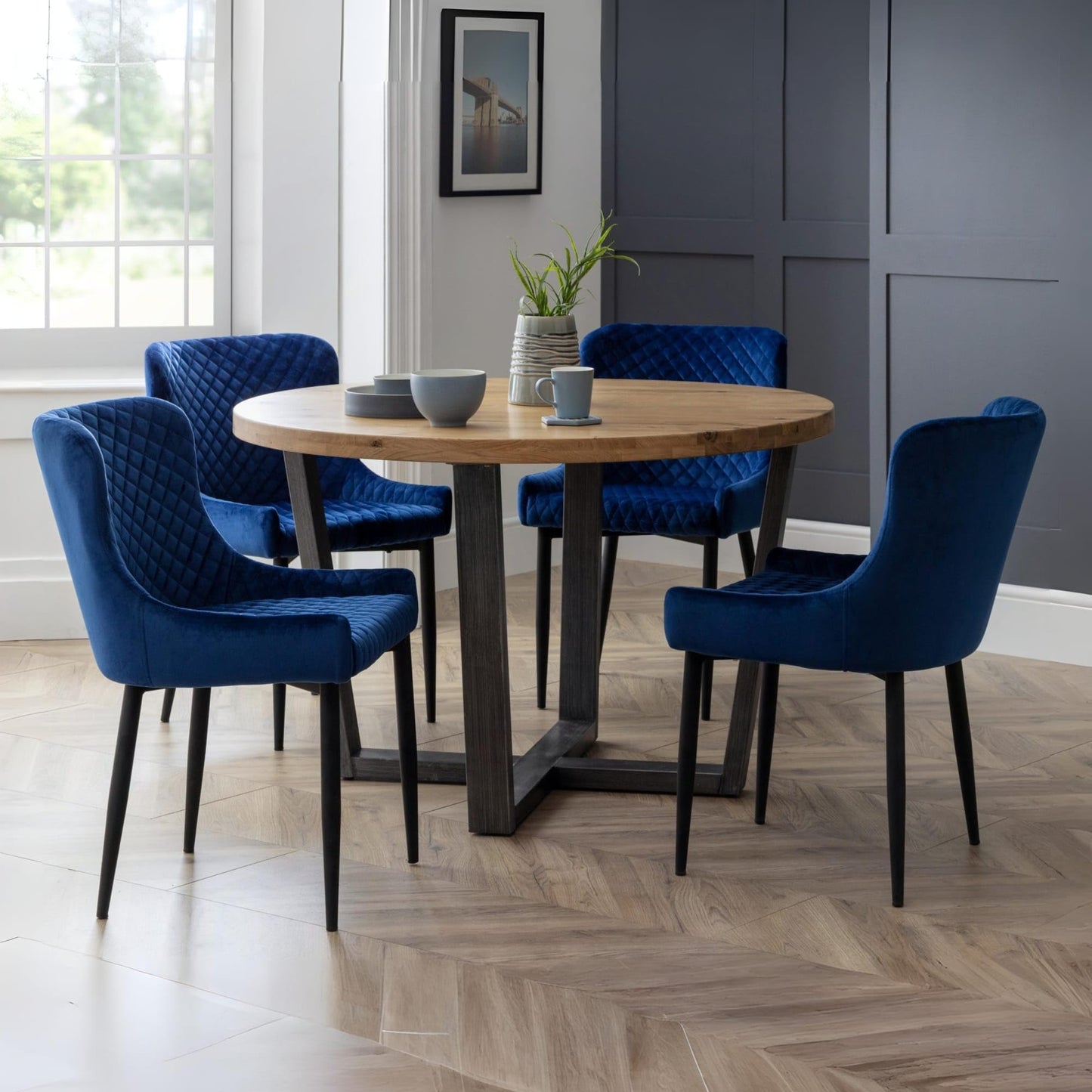 Julian Bowen Luxe Dining Chairs, Set of 2, Blue - H82 x W50 x D62cm