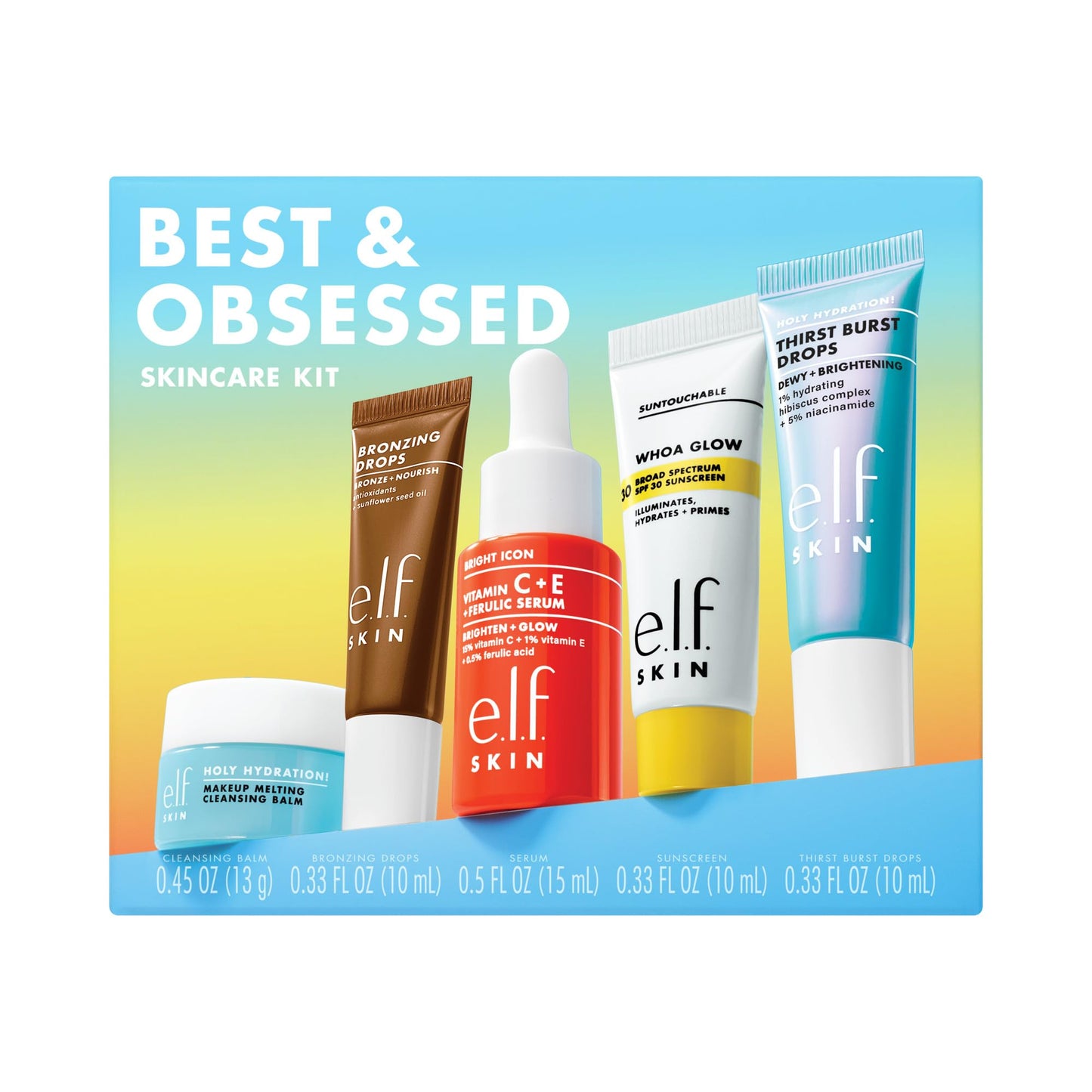 e.l.f. SKIN Best & Obsessed Skincare Kit, Travel-Size Makeup Remover, Sunscreen & Brightening Serums For Glowy Skin, Vegan & Cruelty-Free