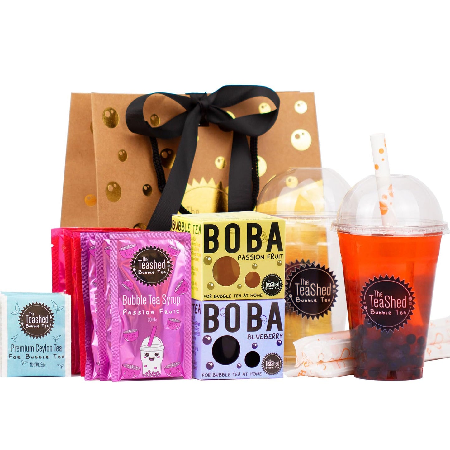 Bubble Tea Kit Syrup Gift Set with 6 Servings | Syrup + Tea + Boba Set | The TeaShed