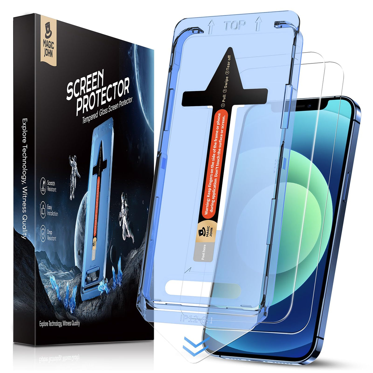 MAGIC JOHN 2 Pack for iPhone 12/iPhone 12 Pro 6.1 inch Tempered Glass Screen Protector, Auto Dust-Elimination Installation, Bubble Free, HD Clear,