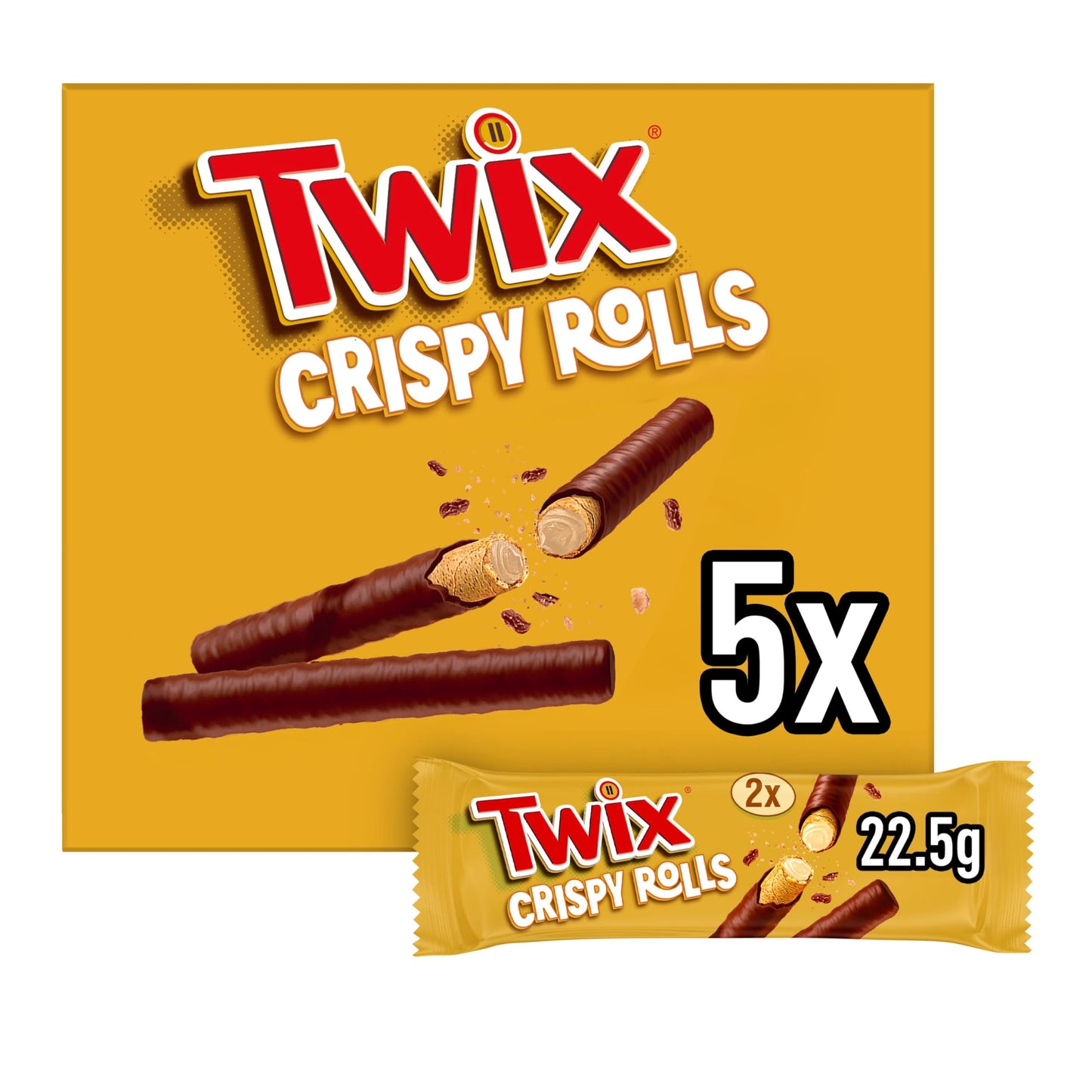Twix Crispy Rolls, Milk Chocolate, Caramel and Biscuit Snack bar Single Pack 22.5 g (1 x 24 Bars)