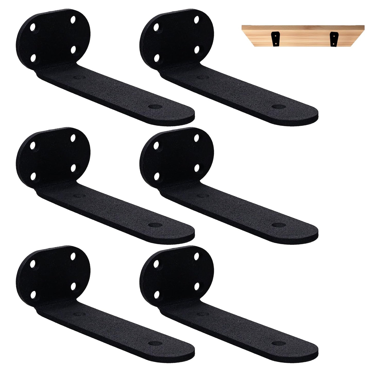 Fooaot 6 Pack Shelf Bracket 6 Inch Floating Shelf Brackets Black Wall Mounted Brackets for Shelves Heavy Duty Invisible L Shelves for Kitchen Home