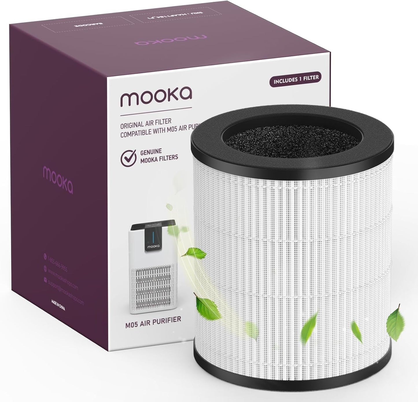 MOOKA M05 and B-D02 Air Purifier Filter, 3-in-1 True HEPA Filter, High-Efficiency Activated Carbon Air Filter for Smoke, Odor, Dander, Pollen