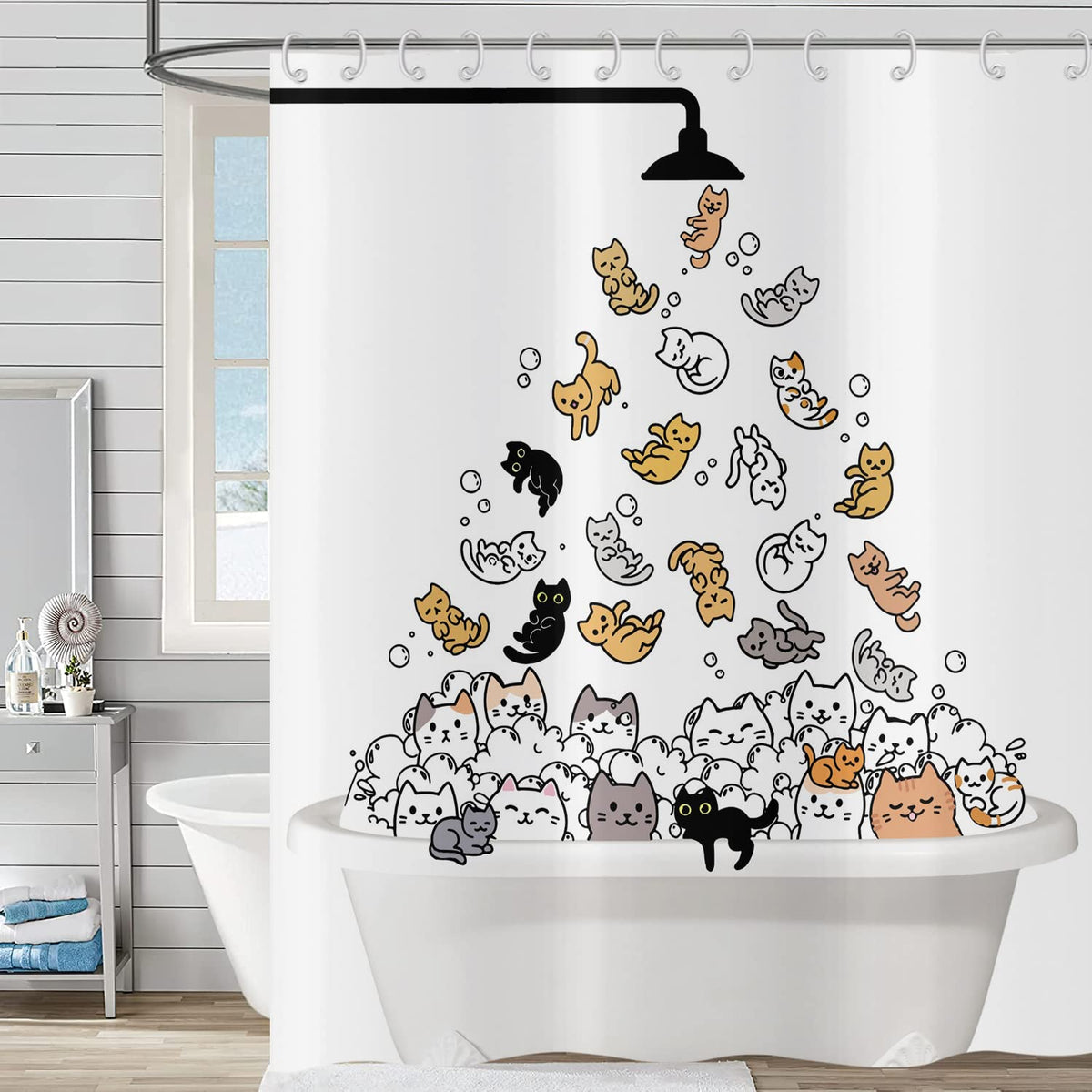 Hnmdmyi Funny Cat Shower Curtain 180x220, Kids Cartoon Animal Kitten Colorful Lovely Hilarious Pets Bathroom Curtains with Hooks Waterproof Polyester