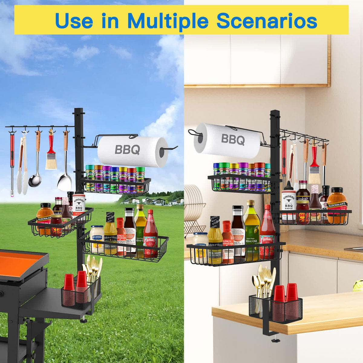 CONCONS Grill Caddy, BBQ Outdoor Kitchen Accessories for Camper, Barbeque Grill Accessories, Camping Kitchen, Barbeque Caddy for Outdoor Grill, Picnic
