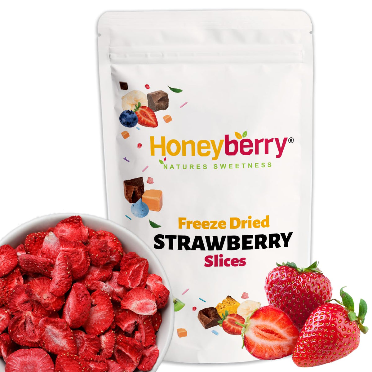Freeze Dried Strawberry Slices 200g - 100% Natural Healthy Dry Strawberry - Perfect for Snacking, as Cake Decorations and Cocktail Garnish -