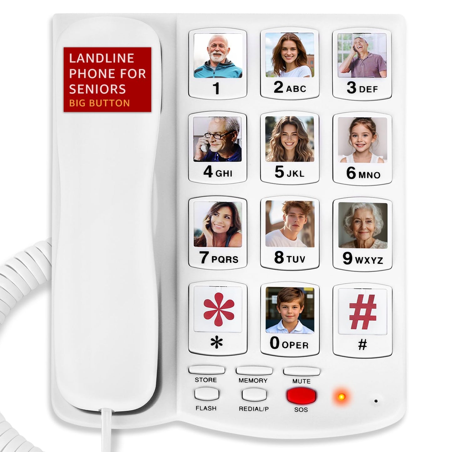 Big Button Phone for Seniors, Uvital Senior Landline Phones for Elderly with 10 One-Touch Dialing Big Buttons, Corded Landline Telephone with SOS