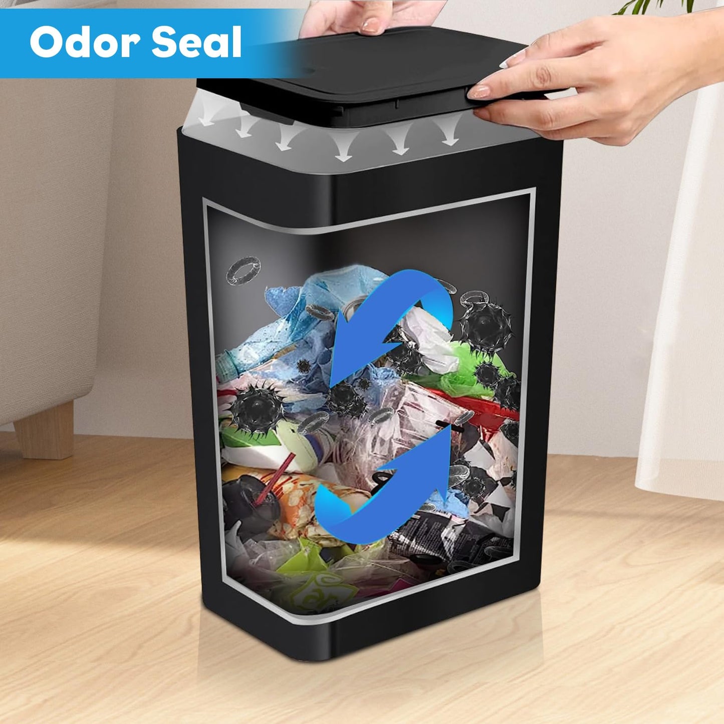 Yeqqzq 10L Bedroom Bin with Garbage Bag, Touch Top Bathroom Bin with Lid