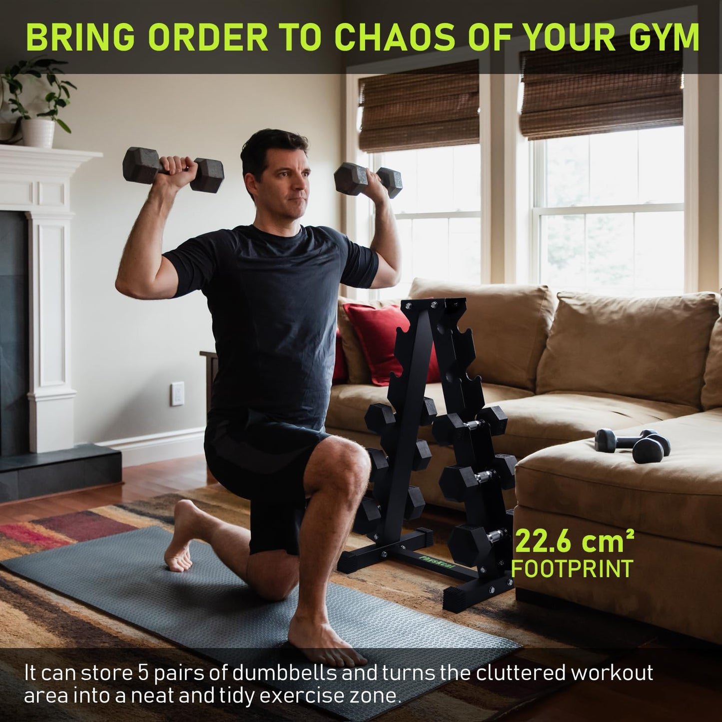 PhysKcal Dumbbell Rack Heavy Duty Steel 350kg Load Bearing, 5-Tier Weights Storage Dumbbell Stand, Dumbbell Tree Stand Weights Holder for Home Gym
