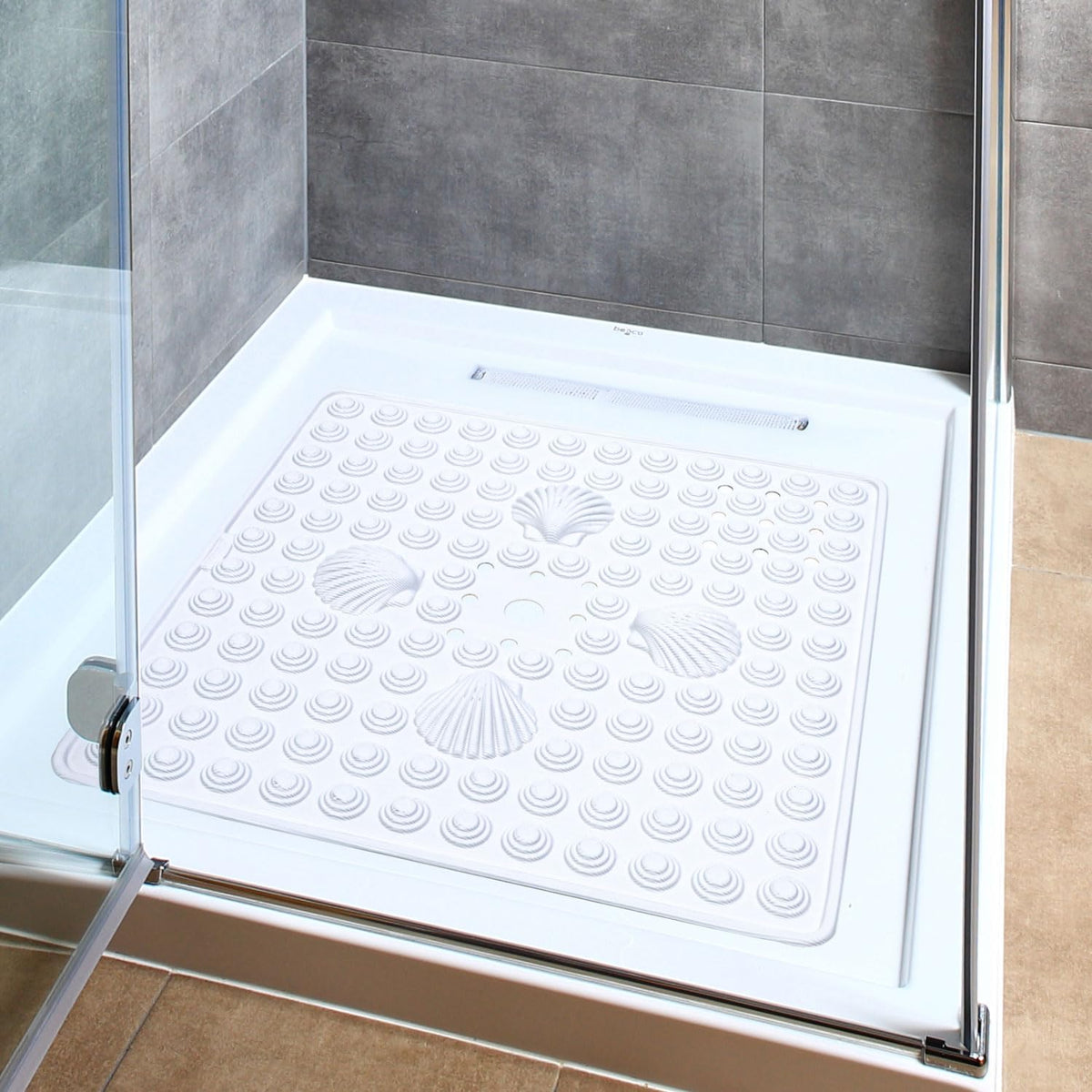 Tatkraft Shell - Non Slip Shower Mat, 48x48cm, Mildew Resistant, Machine Washable, White