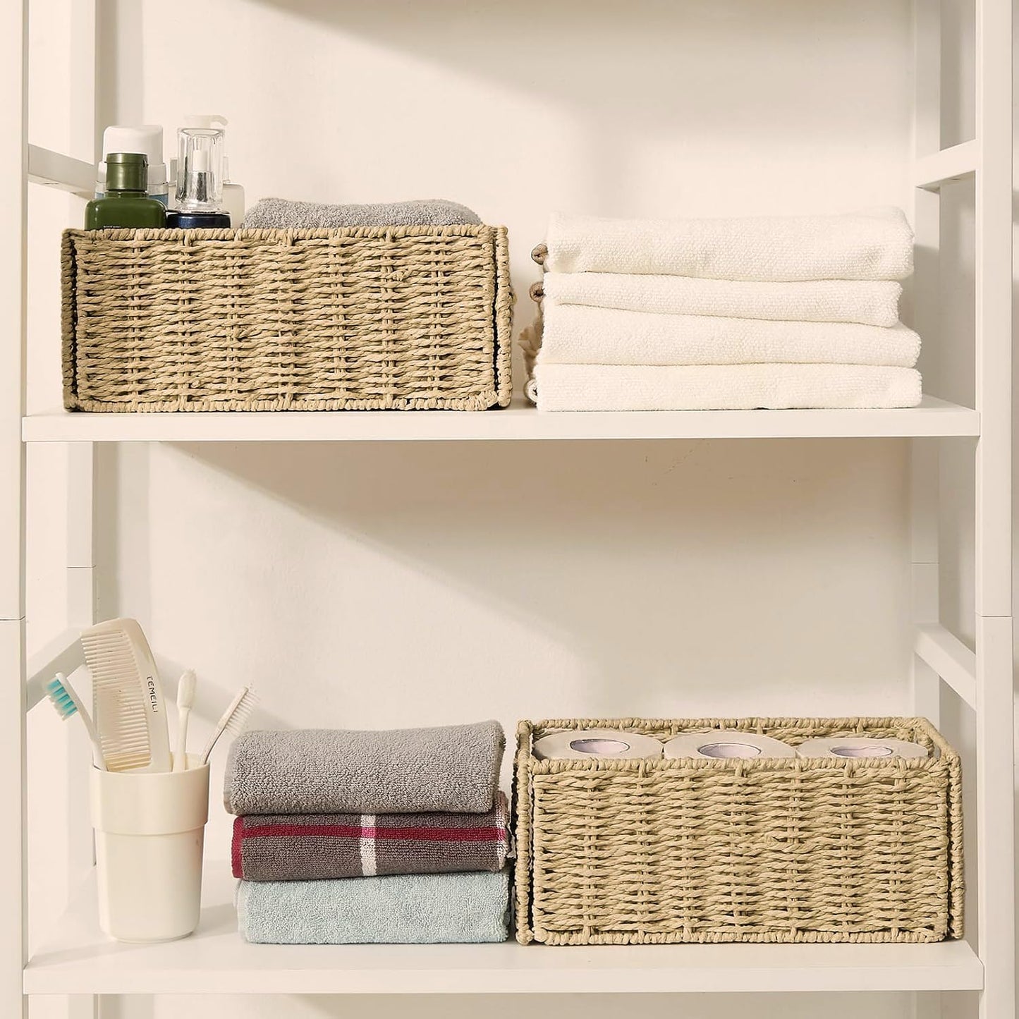 Aluusy 2-Pack Foldable Storage Baskets,31x15x12cm,Khaki