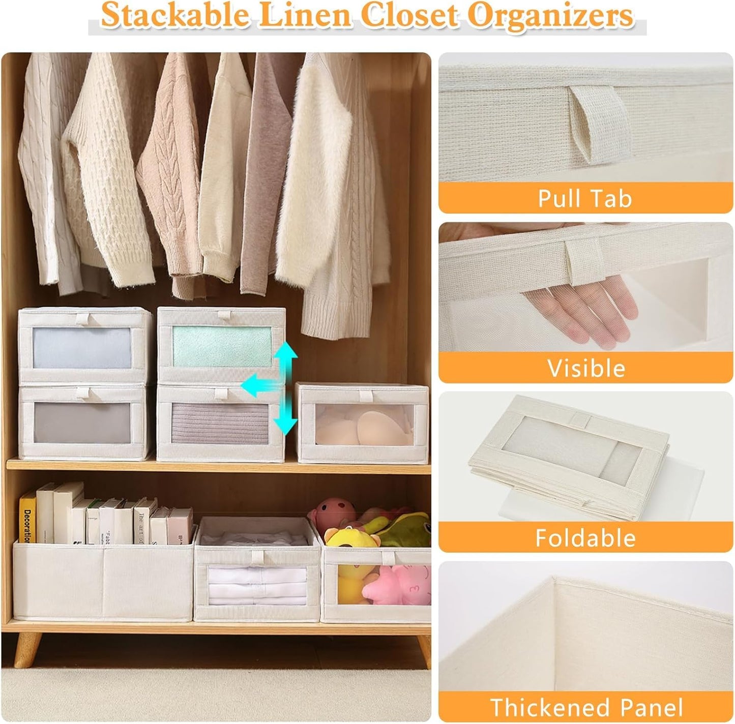 HOTOOLME Wardrobe Organiser Foldable Linen Drawer Storage Box 8 Pack