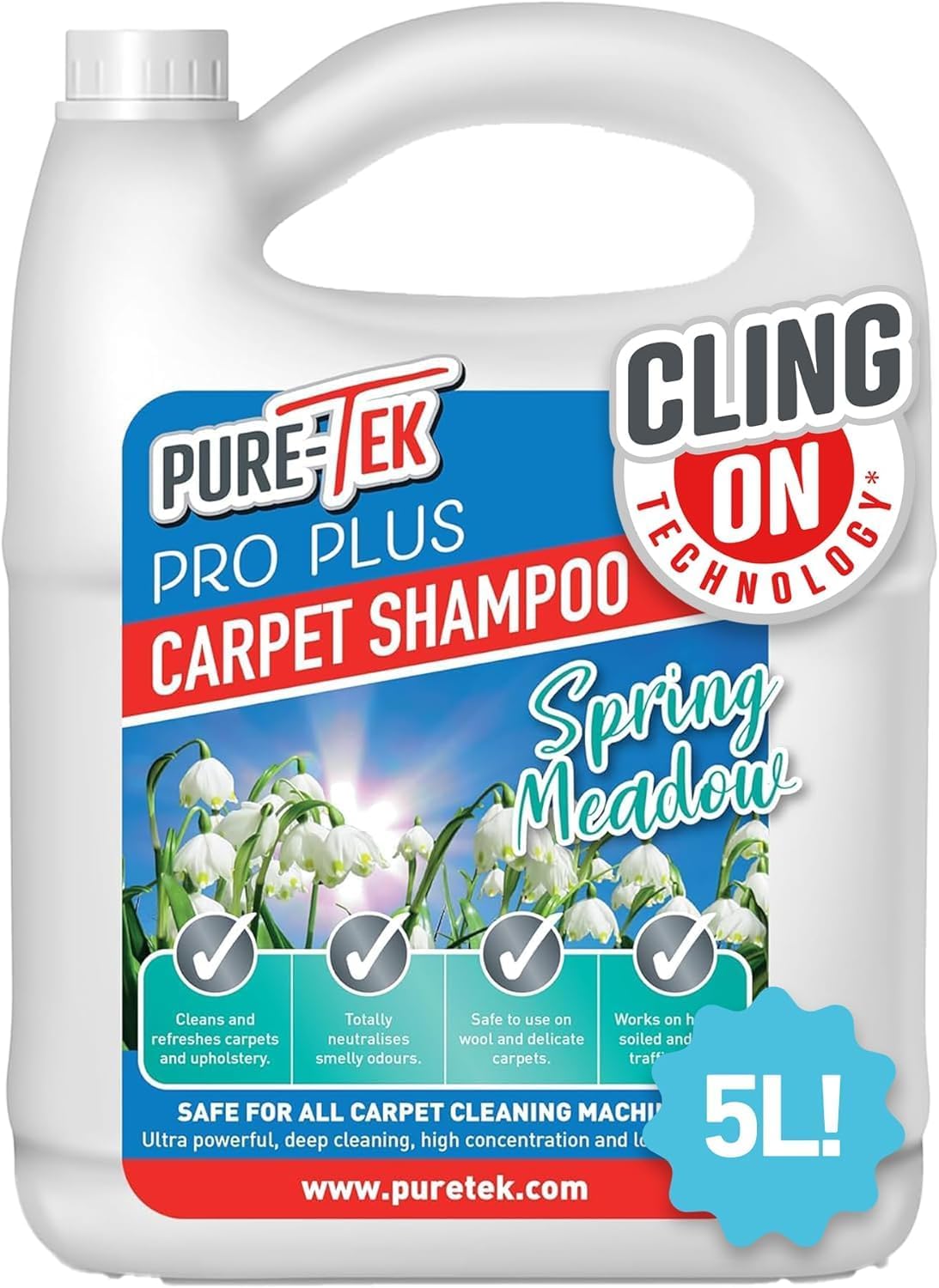 Pure Tek Carpet Cleaner Shampoo 5L, New but scruffy/ dented bottle