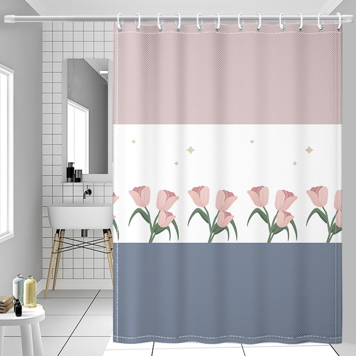 Tennove Shower Curtain Mould Resistant Flowers 200x200cm Drop Bathroom Curtain Waterproof Polyester Fabric Wet Room Bathtub Shower Curtain,Weighted
