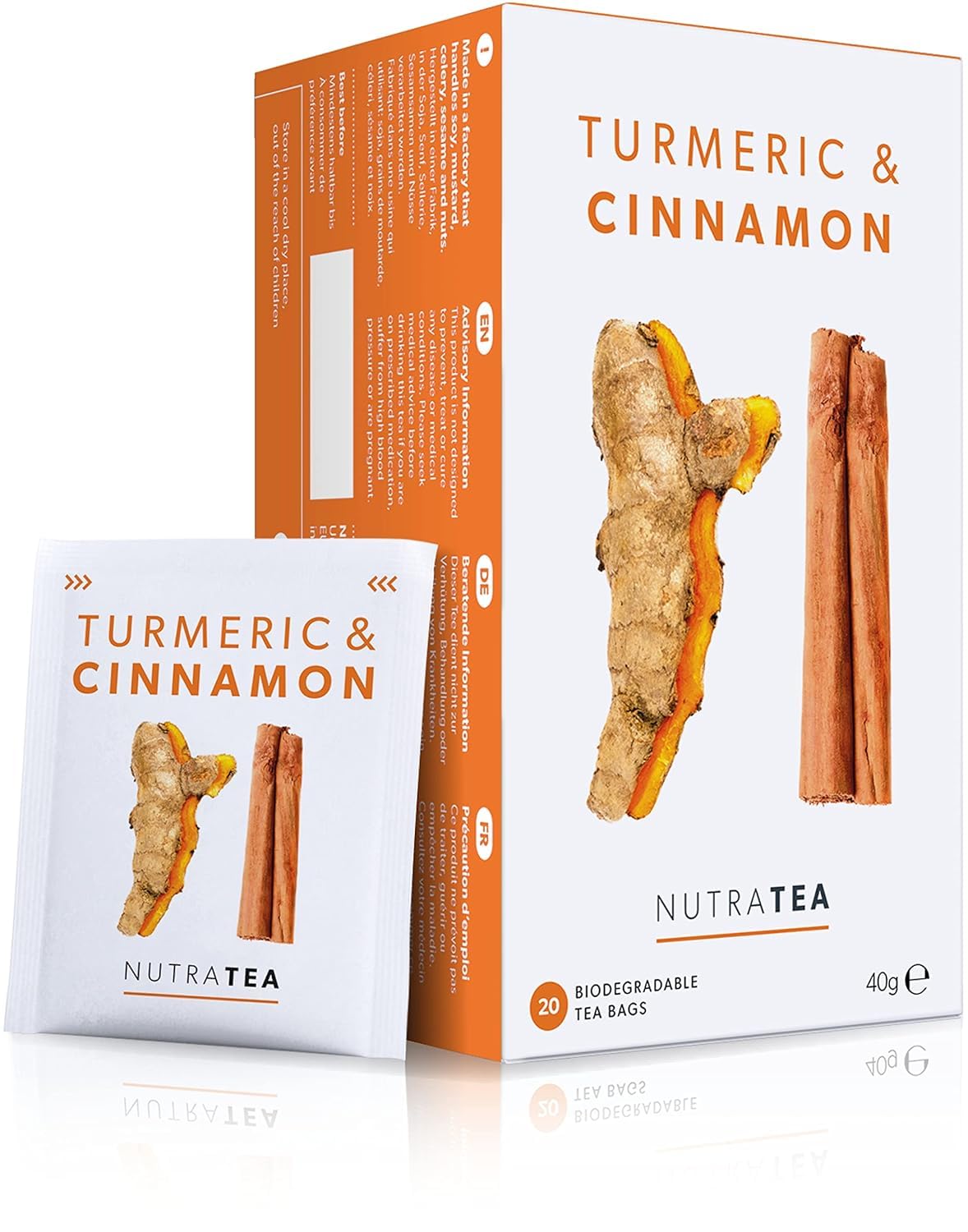Nutra Tea Turmeric & Cinnamon Tea | Turmeric Tea - 40 Individually Wrapped Bags - Herbal Infusion (2 Pack)