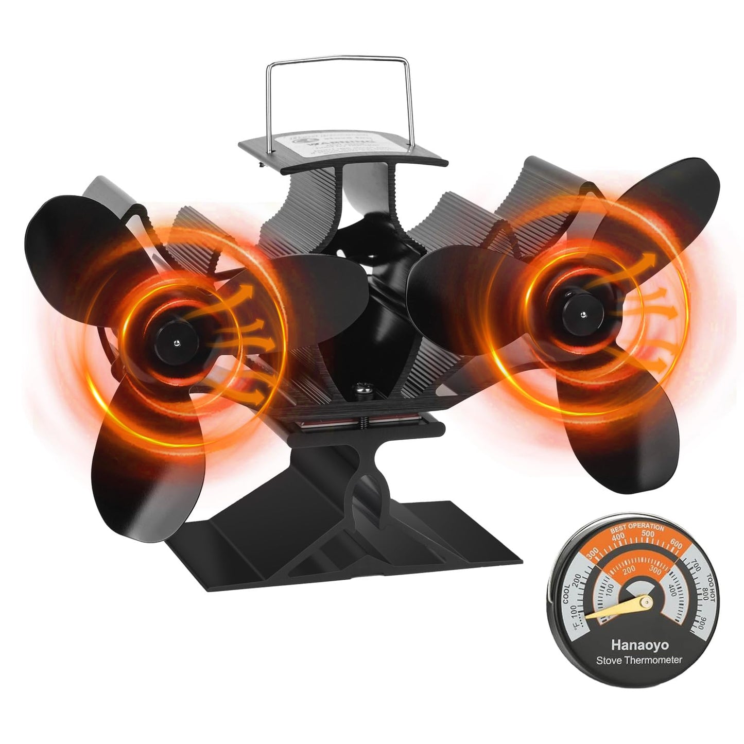 Hanaoyo Newly Log Burner Fan with Twin Motors, Double Heat Powered Fireplace Fan, Silent Efficient Heat Circulation, for Fireplace/Wood Stove/Log